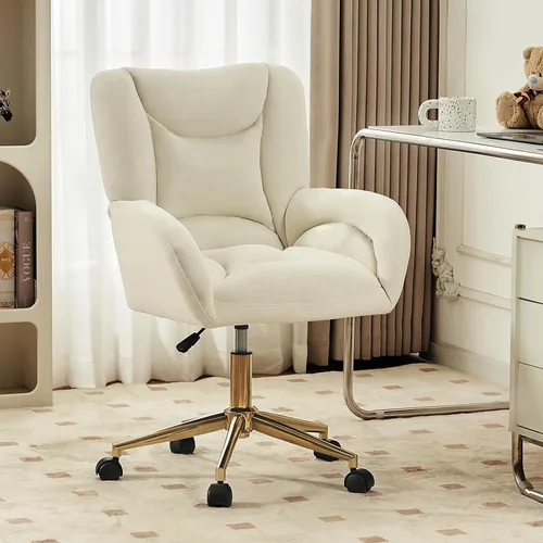 Vista 14 de FOXHUNTER Silla de tocador con respaldo ergonómico y ruedas, silla giratoria de 360°, silla de oficina en casa de altura ajustable para sala de Negro