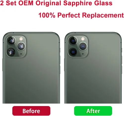 Vista 5 de Juego de 2 lentes de repuesto originales para cámara trasera para iPhone 11 Pro Max y iPhone 11 Pro con adhesivo preinstalado y kit de herramientas