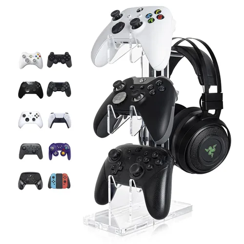 Vista 27 de OAPRIRE Headset and Controller Stand with Lights, 2 Tier Acrylic Game Controller Holder, Controller and Headset Stand for Desktop,Universal Design