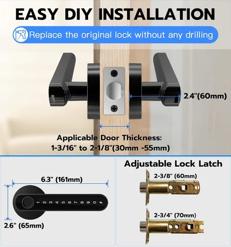 Vista 6 de eLinkSmart Cerradura de puerta de huellas dactilares, cerradura de puerta de entrada sin llave con mango de teclado, perilla inteligente biométrica