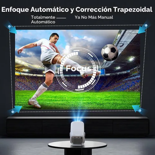 Vista 3 de Proyector Mini Inteligente Nativo 1080P con WiFi 6 Bluetooth 5.4, Full HD 4K compatible con enfoque automático y Keystone, aplicaciones integradas