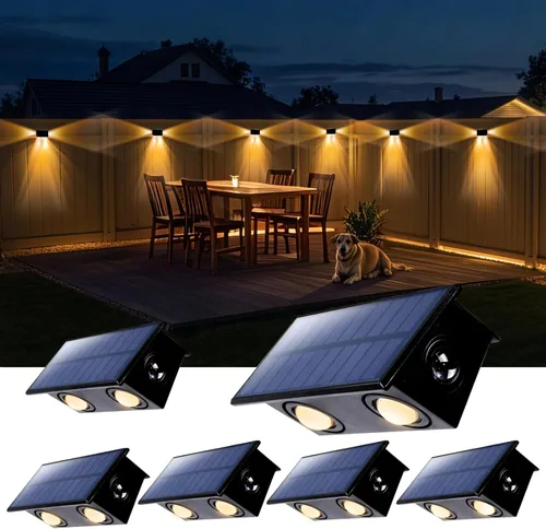 Vista 19 de Luces de Valla Solares Impermeables para Exteriores de 3 Lados LED para Pared y Paisajismo para Patio, Terraza, Patio, Barandilla, Garaje, Piscina