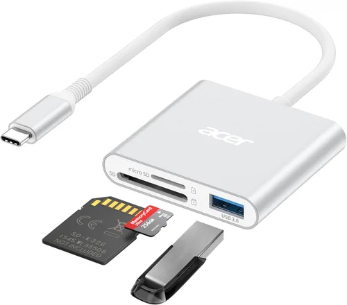 Vista 10 de Acer Lector de tarjetas SD USB C, lector de tarjetas de memoria 3 en 1 con ranuras dobles y USB 3.0, adaptador de tarjeta micro SD para iPhone 16/15