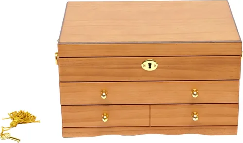 Vista 5 de Joyeros de madera, 3 capas de madera, caja de almacenamiento grande de madera sin espejo, caja de almacenamiento de joyería de escritorio