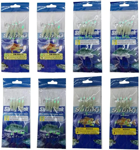 Vista 3 de NA - 8 paquetes/40 ganchos tamaño 1 #/2 #/3 #/4 # luminoso Sabiki aparejos de pesca intermitentes señuelos de cebo aparejos de cebo de piel de pez