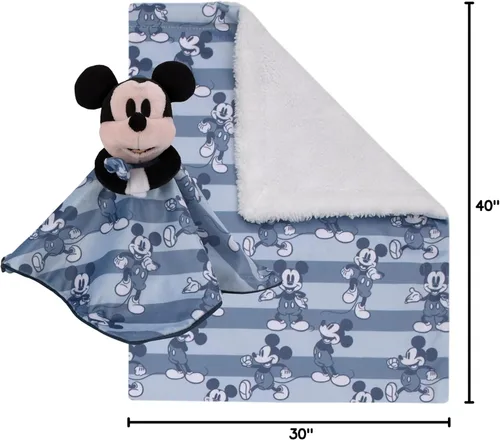 Vista 11 de Disney Mickey Mouse - Juego de 2 piezas de manta de bebé sherpa súper suave a rayas azules y azul marino