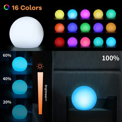 Vista 2 de Borelor Luces flotantes para piscina, 3 pulgadas, recargable por USB y control remoto, lámpara de globo IP68, impermeable, 16 luces de baño
