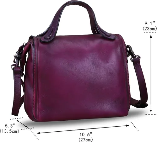 Vista 5 de Bolso bandolera de cuero genuino para mujer, estilo retro, hecho a mano, con asa superior