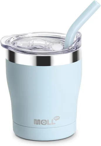 Vista 20 de Taza para niños Mollcity - Vaso de 9 oz con tapa y pajita de acero inoxidable, vaso aislado al vacío de doble pared para niños, a prueba