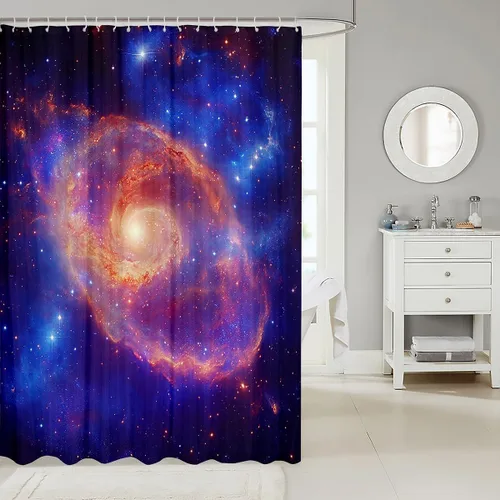 Vista 2 de Erosebridal Cortina de baño de galaxia para niños, decoración de habitación espacial, 72 pulgadas de ancho x 72 pulgadas de largo, cortina de ducha
