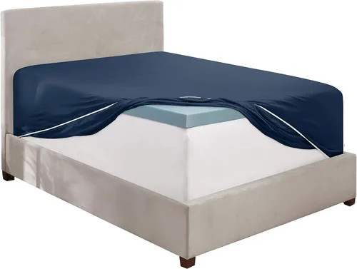 Vista 5 de Sábana bajera ajustable de 100% algodón natural de 400 hilos, 1 pieza con bolsillo profundo de 21 pulgadas y 2 fundas de almohada, juego de 3 piezas