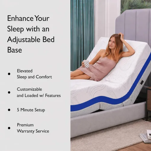 Vista 3 de Cama ajustable individual XL de alta calidad con sistema de sueño de espuma viscoelástica Prime Gel de 14 pulgadas, masaje, gravedad cero