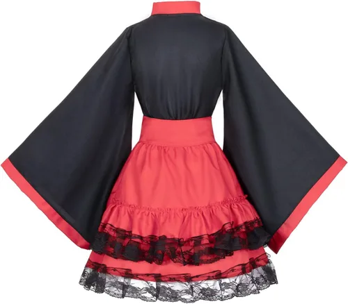 Vista 3 de Disfraz de anime japonés rojo y blanco Kimono Fox Cosplay con calcetines