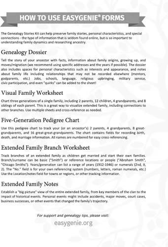 Vista 9 de EASYGENIE Kit de historias genealógicas: hojas de trabajo, gráficos y formularios para preservar la historia familiar y rastrear a los antepasados