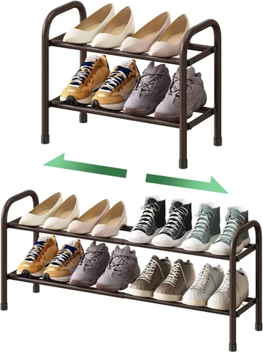 Vista 8 de kiplant Zapatero de 2 niveles para armario, organizador de zapatos de metal expandible, organizador de almacenamiento ajustable para zapatos