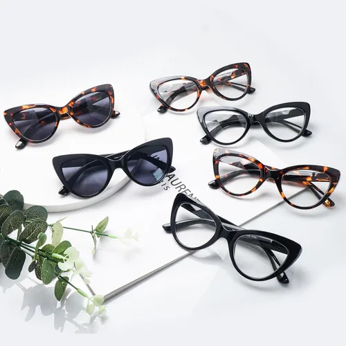 Vista 7 de Pack de 6 gafas de moda de ojo de gato para mujer con bloqueo de luz azul, bisagras de resorte extra grandes, lentes para computadora