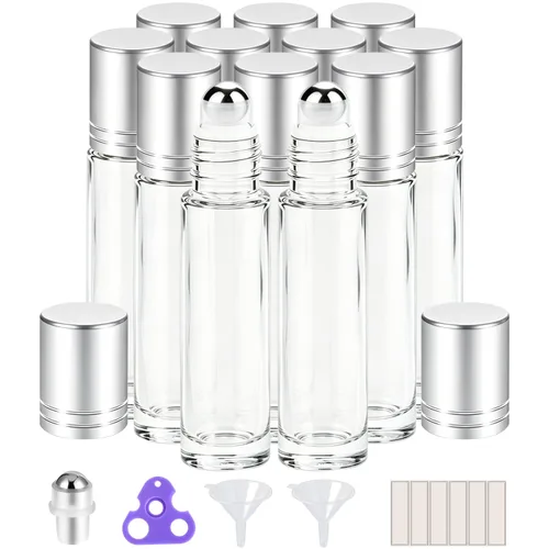 Vista 15 de PrettyCare 6 piezas, botellas roll-on de 10 ml para aceites esenciales con bola de rodillo de acero inoxidable - Botellas rellenables a prueba