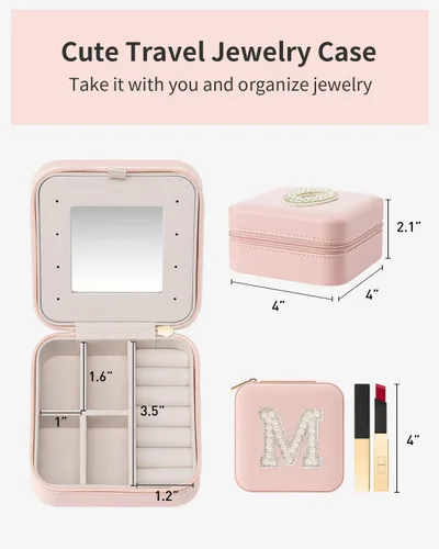 Vista 5 de Vlando Joyero de viaje para mujeres y niñas, estuche de joyería de viaje con inicial L, estuche de viaje pequeño, mini joyero de viaje
