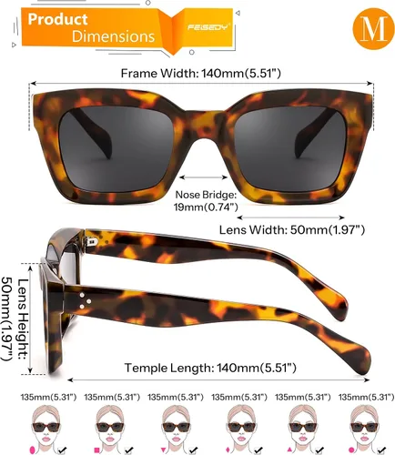 Vista 3 de FEISEDY Gafas de sol clásicas para mujer, gafas de sol cuadradas gruesas con marco grueso UV400 B2471