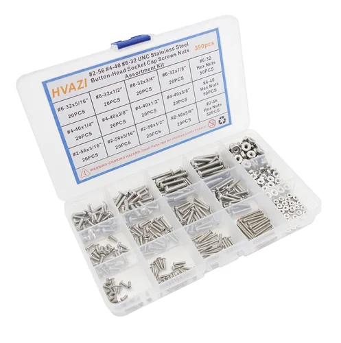 Vista 2 de #2-56#4-40#6-32 UNC Kit de surtido de tornillos de casquillo de cabeza de botón y tuercas de acero inoxidable 390PCS Stainless Steel Button Head
