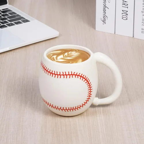 Vista 5 de Ceramicfor Taza de café de béisbol, regalo de Navidad novedoso para hombres, mujeres, todos los amantes del deporte, 14 onzas, color blanco