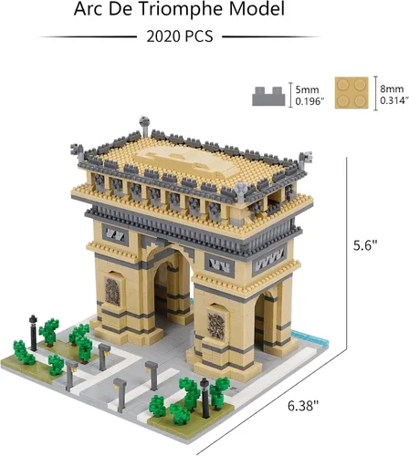 Vista 5 de Juego de bloques de construcción Modelo Arco del Triunfo Micro Bloques de construcción 2020 PCS Kit de construcción de arquitectura famosa, regalos