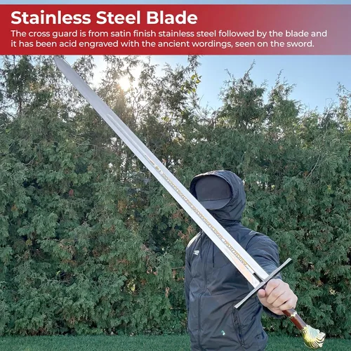 Vista 4 de MedievalDepot Chronicles of Narnia Prince Sword Réplica – Total 45 pulgadas con hoja de metal y empuñadura decorativa de cabeza de león – Incluye