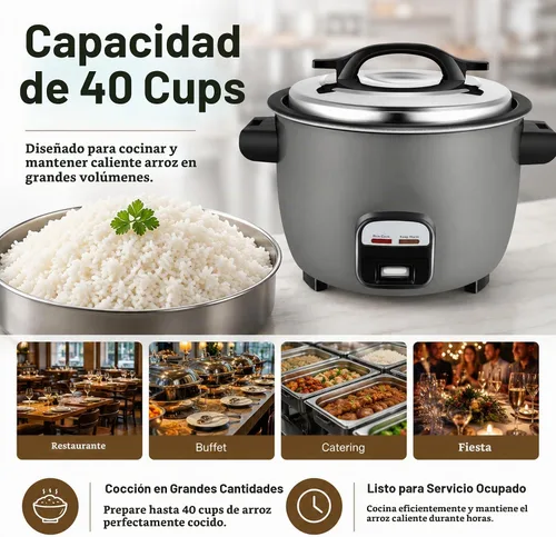 Vista 2 de Olla arrocera comercial de 40 tazas La olla arrocera de gran capacidad está diseñada para durar a través de un uso riguroso constante.