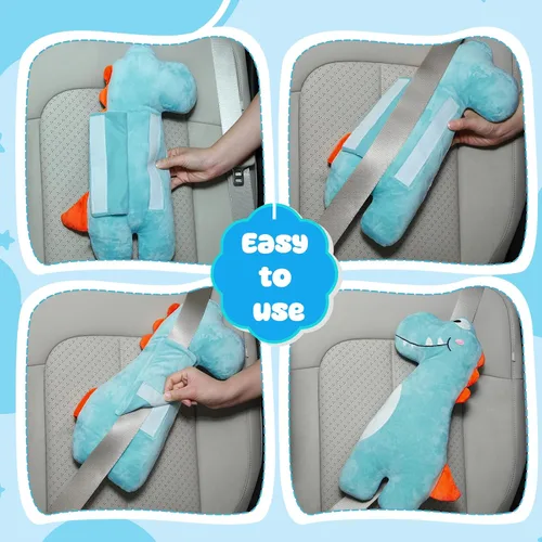 Vista 6 de Lenwen 2 cojines para cinturón de seguridad para niños, almohada de viaje suave para hombro y cuello, funda para cinturón de seguridad de automóvil