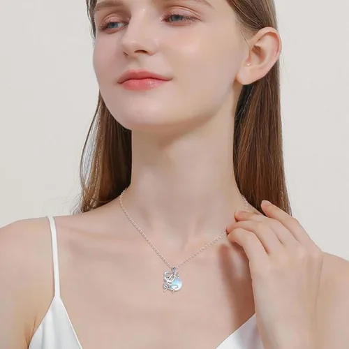 Vista 2 de CRMAD Collar de piedra lunar de pulpo para mujeres y niñas, plata de ley 925, collar con colgante de pulpo, joyería de océano, regalos de graduación
