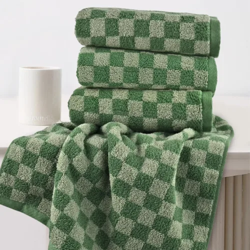 Vista 3 de Jacquotha Paquete de 4 toallas de mano suaves, juego de toallas faciales a cuadros verdes para baño, toallas de cocina decorativas de secado rápido
