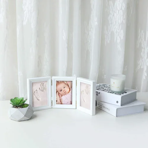 Vista 8 de Kit de huellas de manos para bebés y marco de fotos para niños o recién nacidos, caja de recuerdos para niños y niñas (marco de café clásico, blanco)