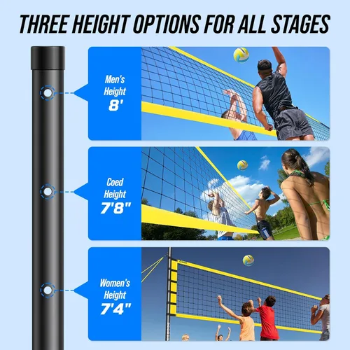 Vista 3 de Outdoor Volleyball Net Set for Backyard & Beach, 32FT Regulation Size, Easy Setup Adjustable Height Poles, Portable Net System with PU Volleyball