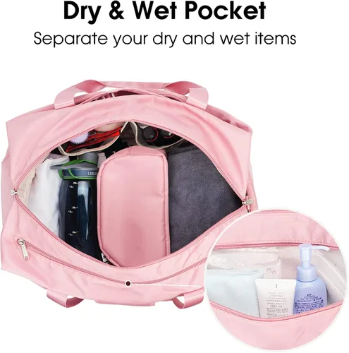 Vista 3 de Ceneda Bolsa de lona de gimnasio de 20 pulgadas con bolsillo húmedo para zapatos, portátil, bolsa de fin de semana, bolsa de viaje, bolsa de yoga
