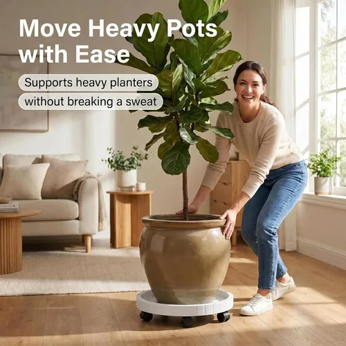 Vista 6 de Carrito para Macetas de 9.8 Pulgadas con Platillo Rodante con Ruedas, Soporte con Ruedas de Servicio Pesado para Plantas en Maceta, Bandeja Base