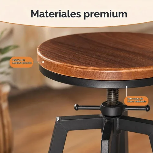 Vista 4 de Taburetes de bar industriales con respaldo de madera de 25 a 32 pulgadas de altura ajustable para isla de cocina, silla de comedor, taburete extra