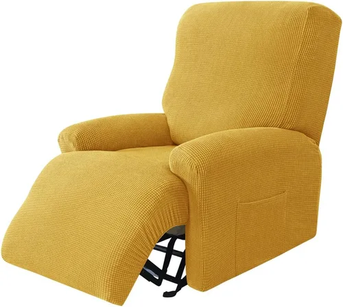Vista 15 de Funda elástica de jacquard para silla reclinable, funda de sofá de poliéster de 4 piezas con bolsillo lateral, lavable a máquina
