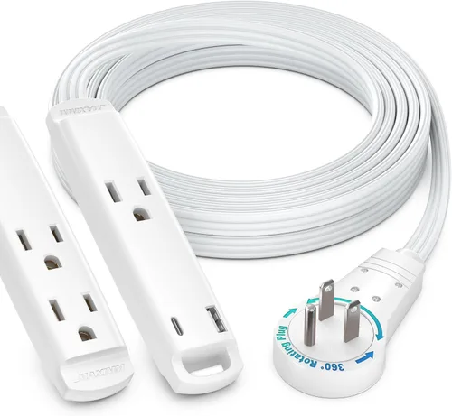 Vista 15 de Maximm Cable de extensión de 1 pie con puertos USB, enchufe plano giratorio 360, 3 salidas (2 puertos USB), conectado a tierra (negro)