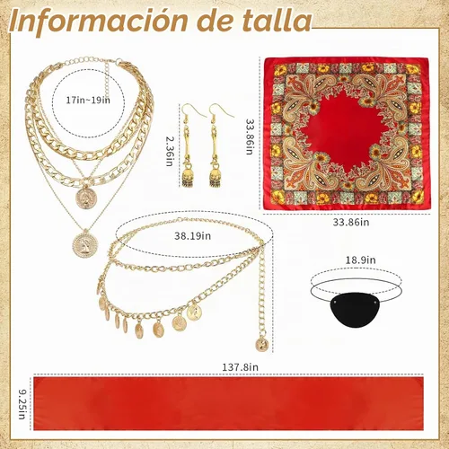 Vista 2 de Pirate Costume Accessories Women Red Patterned