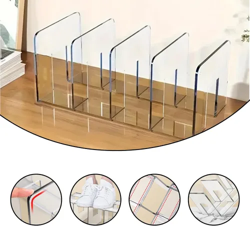 Vista 2 de Zapatero de acrílico transparente para niños, zapatero pequeño, organizador de zapatos de bebé, organizador de zapatos para niños con 4 secciones