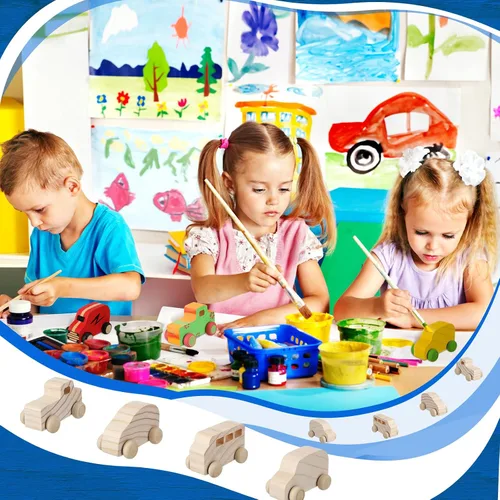 Vista 5 de Wettarn 48 piezas de coches de madera para pintar juguetes de bricolaje Para proyectos de actividades escolares en el aula, regalos de fiesta