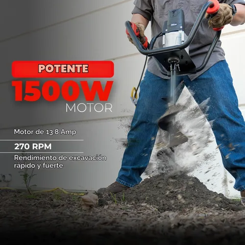 Vista 3 de XtremepowerUS 1200 W 1.6HP excavadora eléctrica c/ puntas de barrena de 4 pulgadas