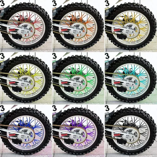 Vista 5 de Qiilu Fundas de radios azul oscuro y verde azulado, 36 piezas, protector de radios de rueda, llantas de motocross, envoltura protectora