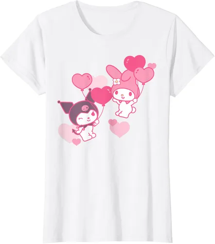 Vista 24 de Camiseta de My Melody y Kuromi con corazones del Día de San Valentín Negro