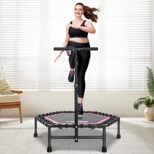 Vista 6 de ONETWOFIT Mini Rebounder Trampoline for Adults with Bar, Adjustable Handle Verde