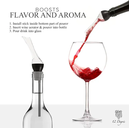 Vista 2 de Juego de Enfriador de Vino 12 Degrés - Regalos de Vino Perfectos para Mujeres y Hombres - Enfriador de Vino Aislado de Acero Inoxidable con Bomba
