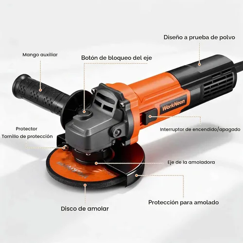 Vista 7 de Amoladora angular de 850W: Amoladora angular de 4-1/2 pulgadas - Amoladora angular de 11000RPM con 5 piezas de ruedas de corte y molienda, mango