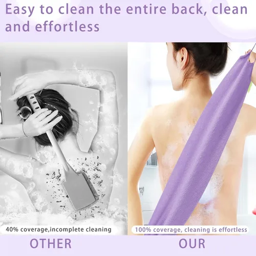 Vista 6 de 4 piezas exfoliante de espalda con asas, exfoliante de espalda de nailon de longitud extendida, paño exfoliante elástico, correa de tirar, limpiador