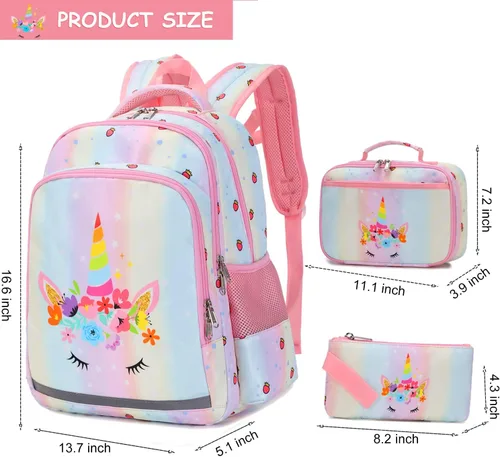 Vista 3 de Mochilas para niñas mochila de zorro mochila escolar con lonchera y estuche para lápices Multi