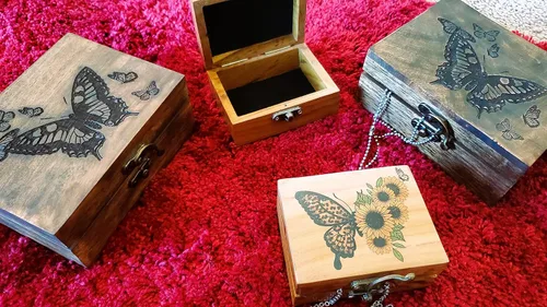 Vista 4 de JB&C Premium Caja de joyería pequeña de girasol y mariposa, caja de recuerdo para niñas, mujeres, idea de regalo, adornos para amantes